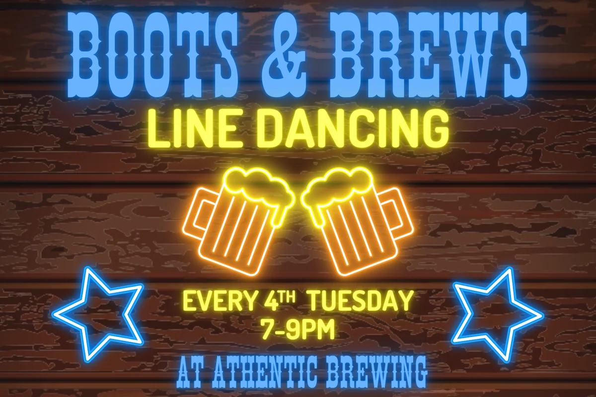Promotional image for Boots and Brews Line Dancing with Lindsay at Athentic Brewing Company