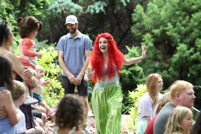 Ariel greets families during a preview of The Stage Oconee’s production of The Little Mermaid